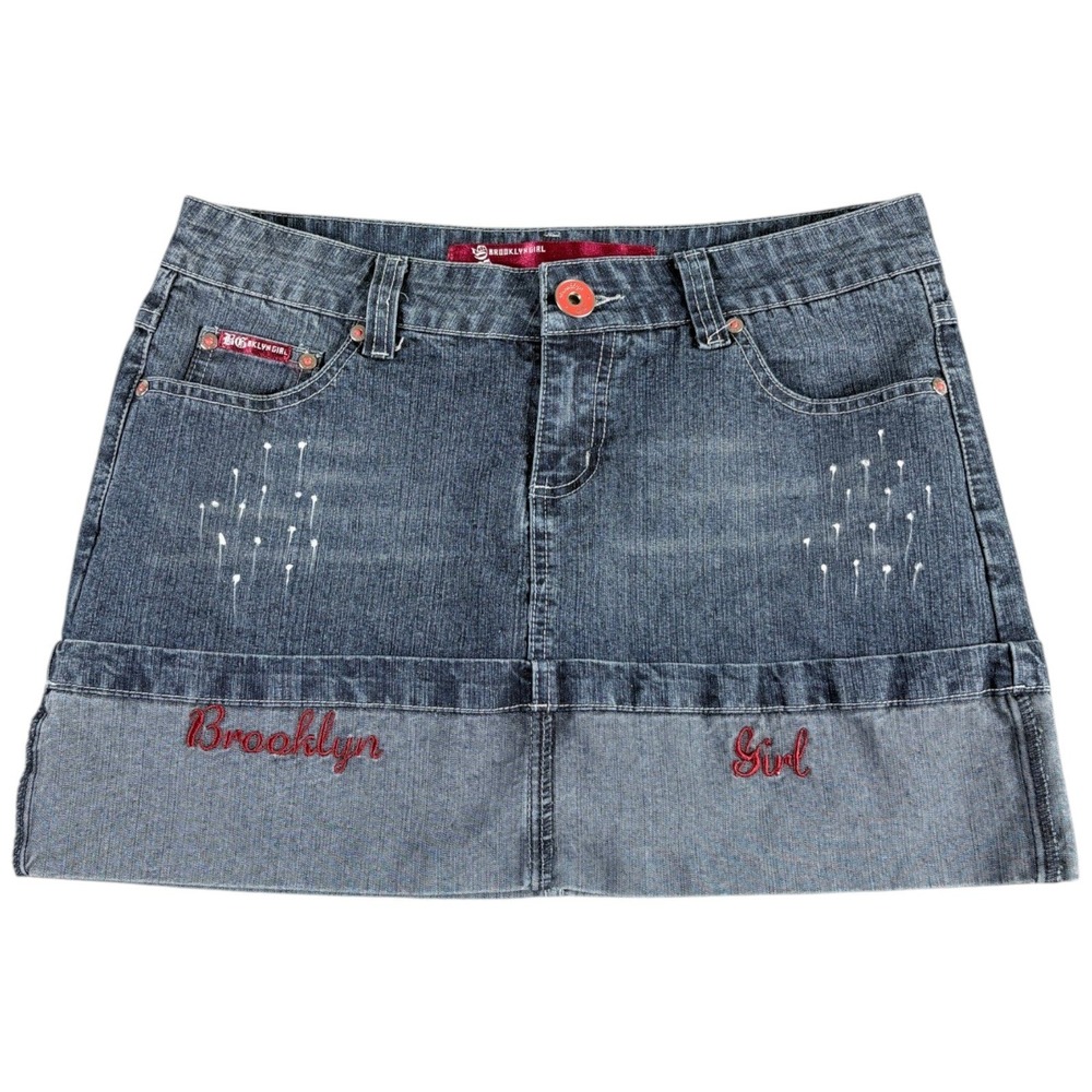 Brooklyn Girl Denim Mini Skirt Womens 27 Blue Paint Splatter Stretch Vintage Y2K